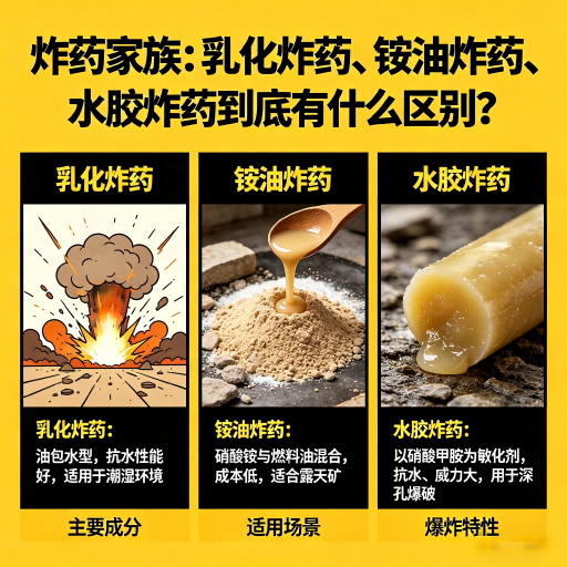 加茂镇炸药家族：乳化炸药、铵油炸药、水胶炸药到底有什么区别？